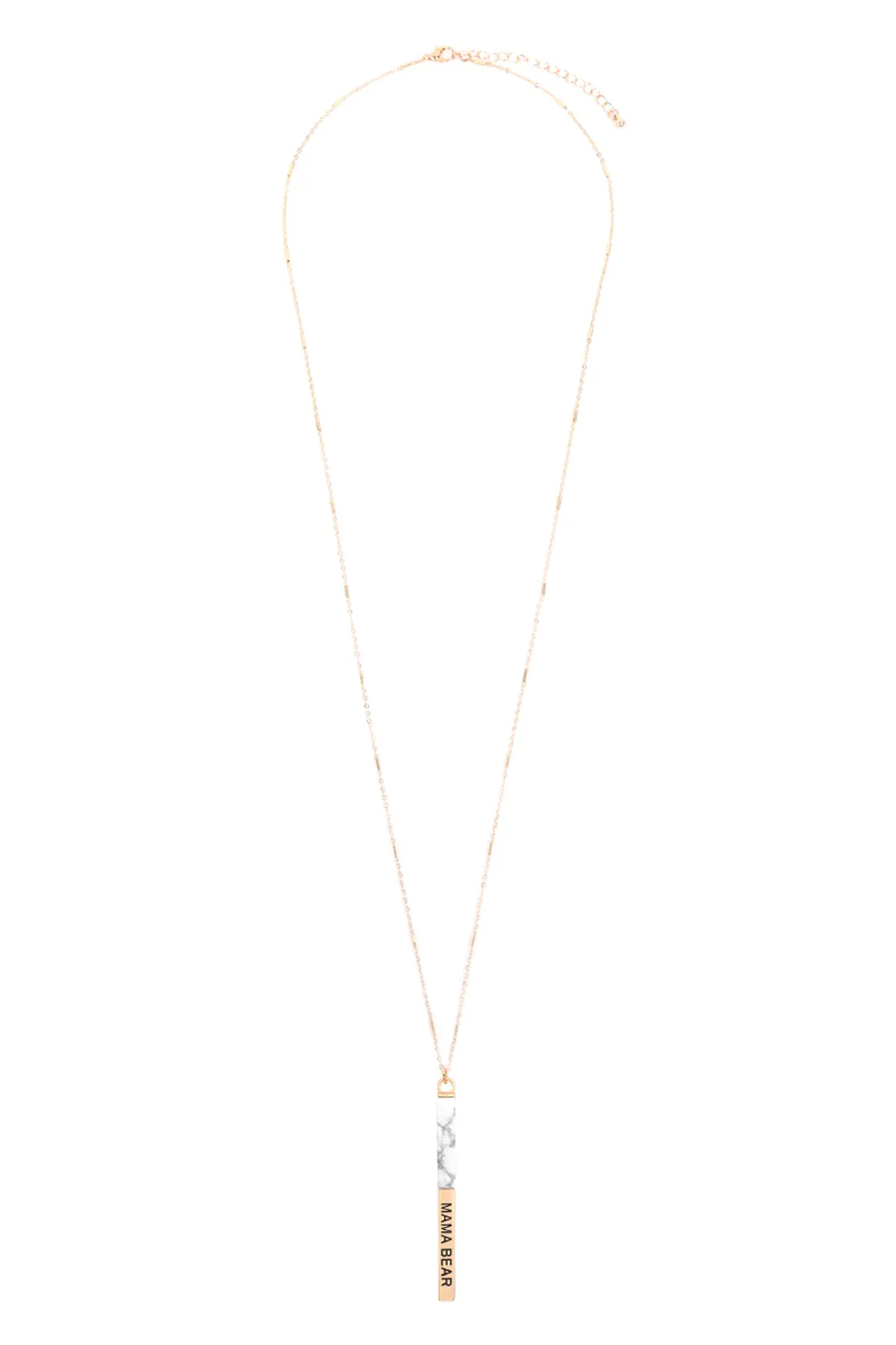 MYN1427 - "MAMA BEAR" HALF METAL & STONE BAR PENDANT NECKLACE
