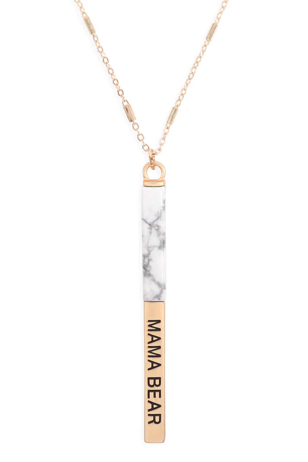 MYN1427 - "MAMA BEAR" HALF METAL & STONE BAR PENDANT NECKLACE