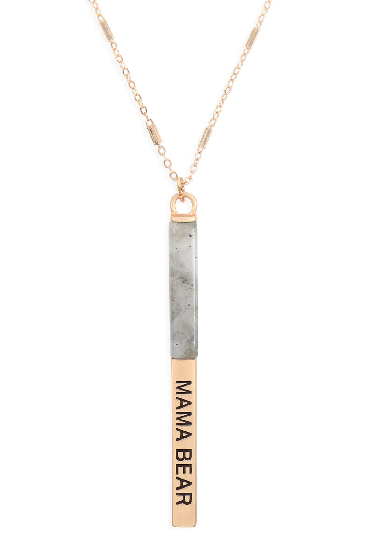MYN1427 - "MAMA BEAR" HALF METAL & STONE BAR PENDANT NECKLACE