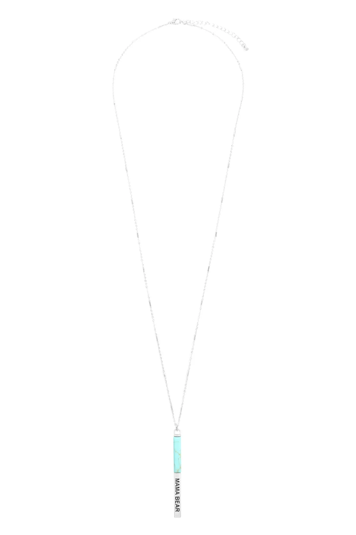 MYN1427 - "MAMA BEAR" HALF METAL & STONE BAR PENDANT NECKLACE