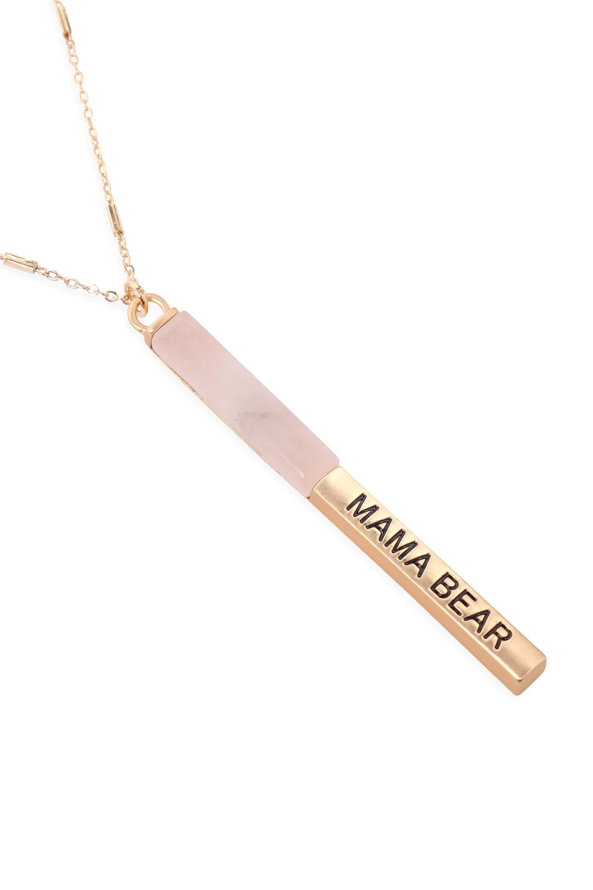MYN1427 - "MAMA BEAR" HALF METAL & STONE BAR PENDANT NECKLACE
