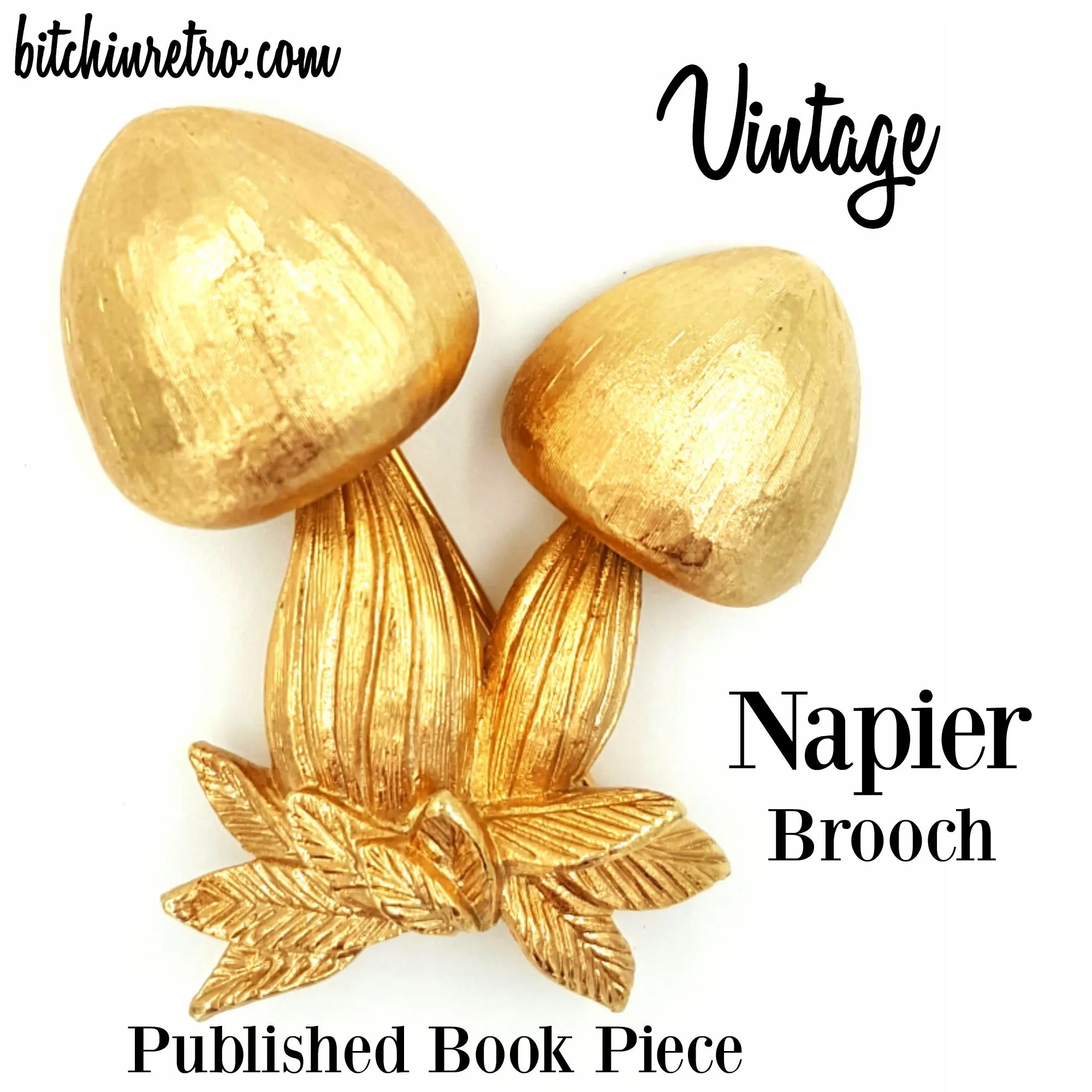 Napier Vintage Brooch 1970s Mushroom Retro Pin and Published Book Piece