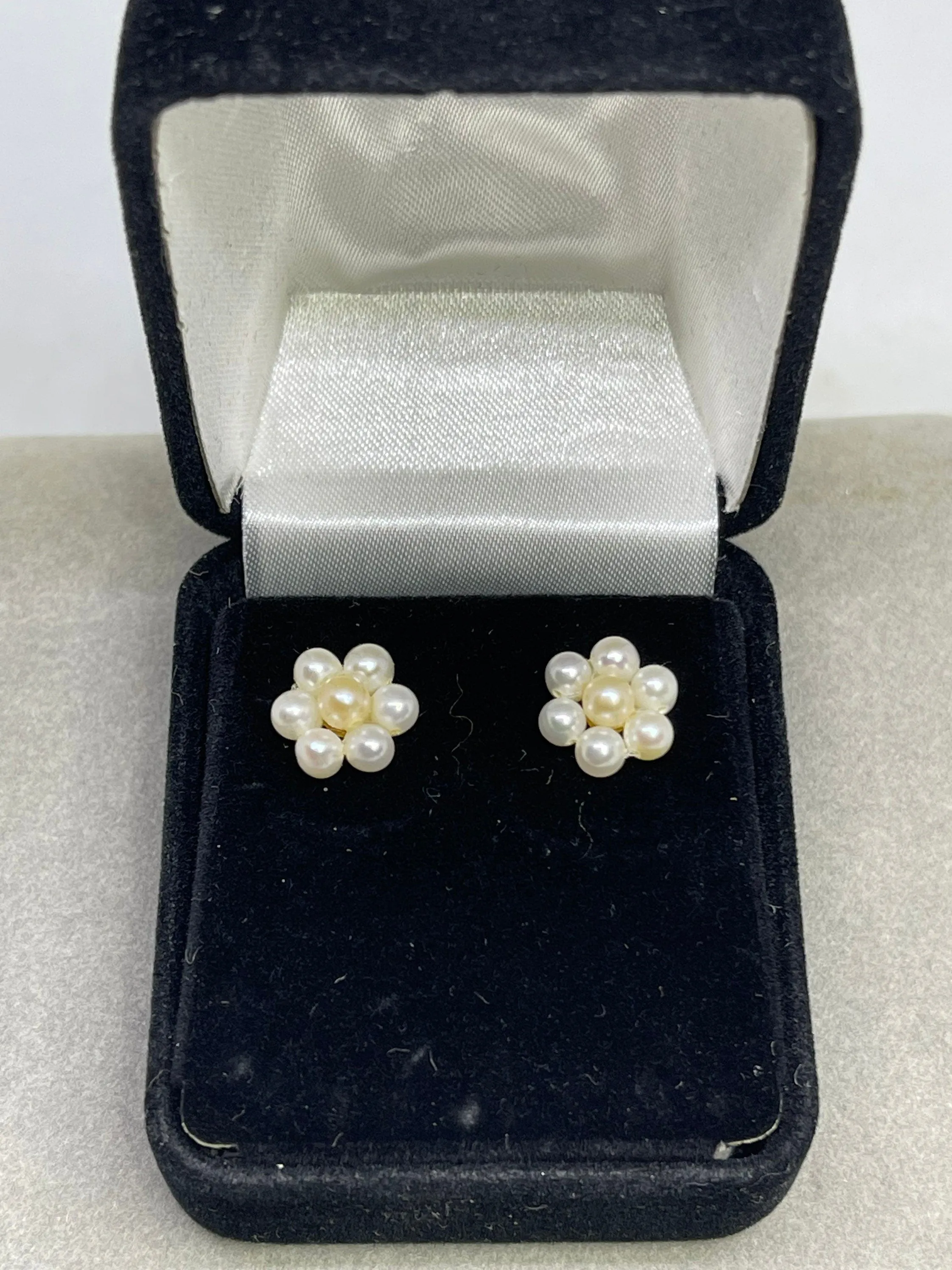 Natural Freshwater Pearl Cluster 14k Yellow Gold Earrings