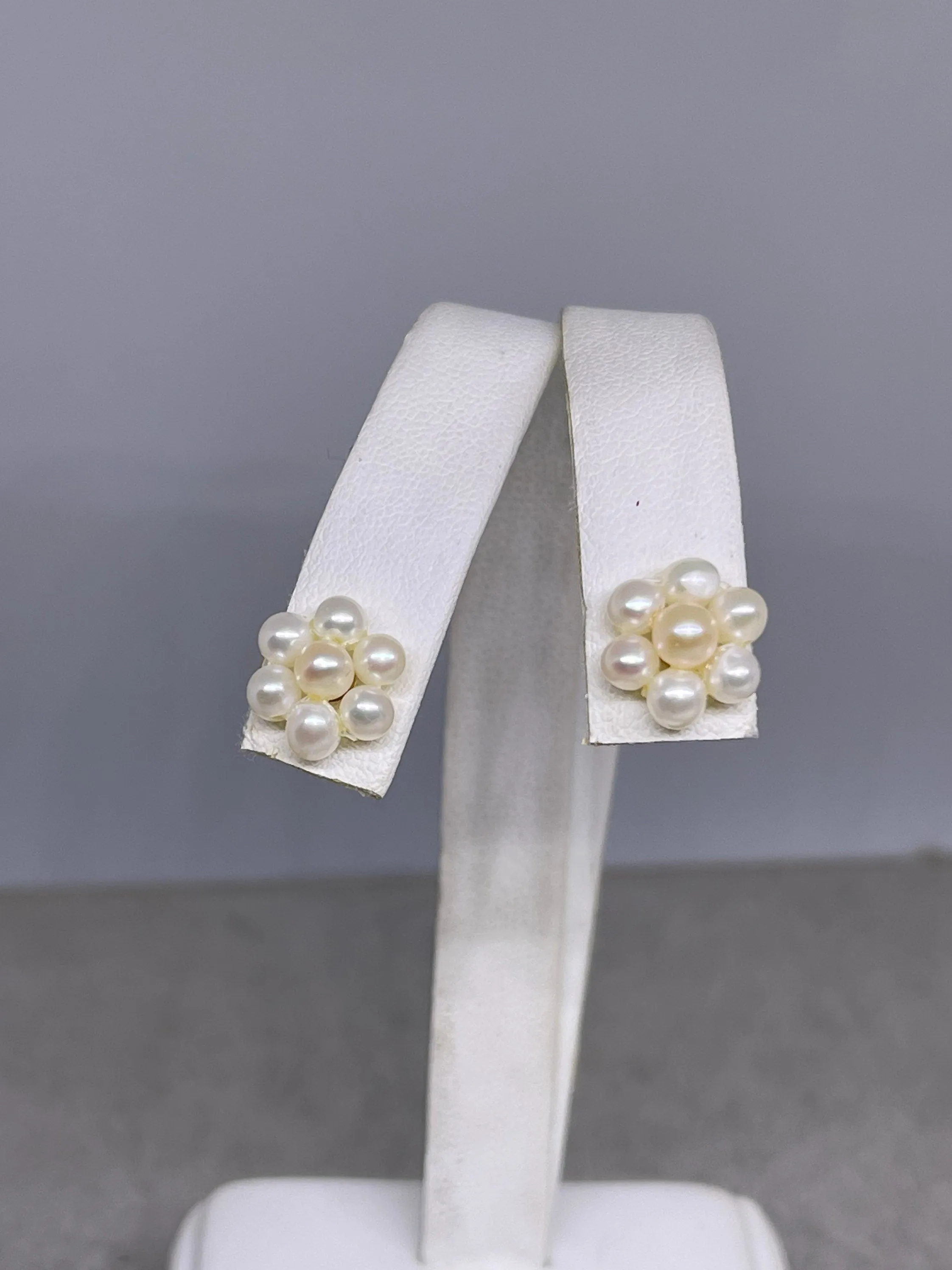 Natural Freshwater Pearl Cluster 14k Yellow Gold Earrings