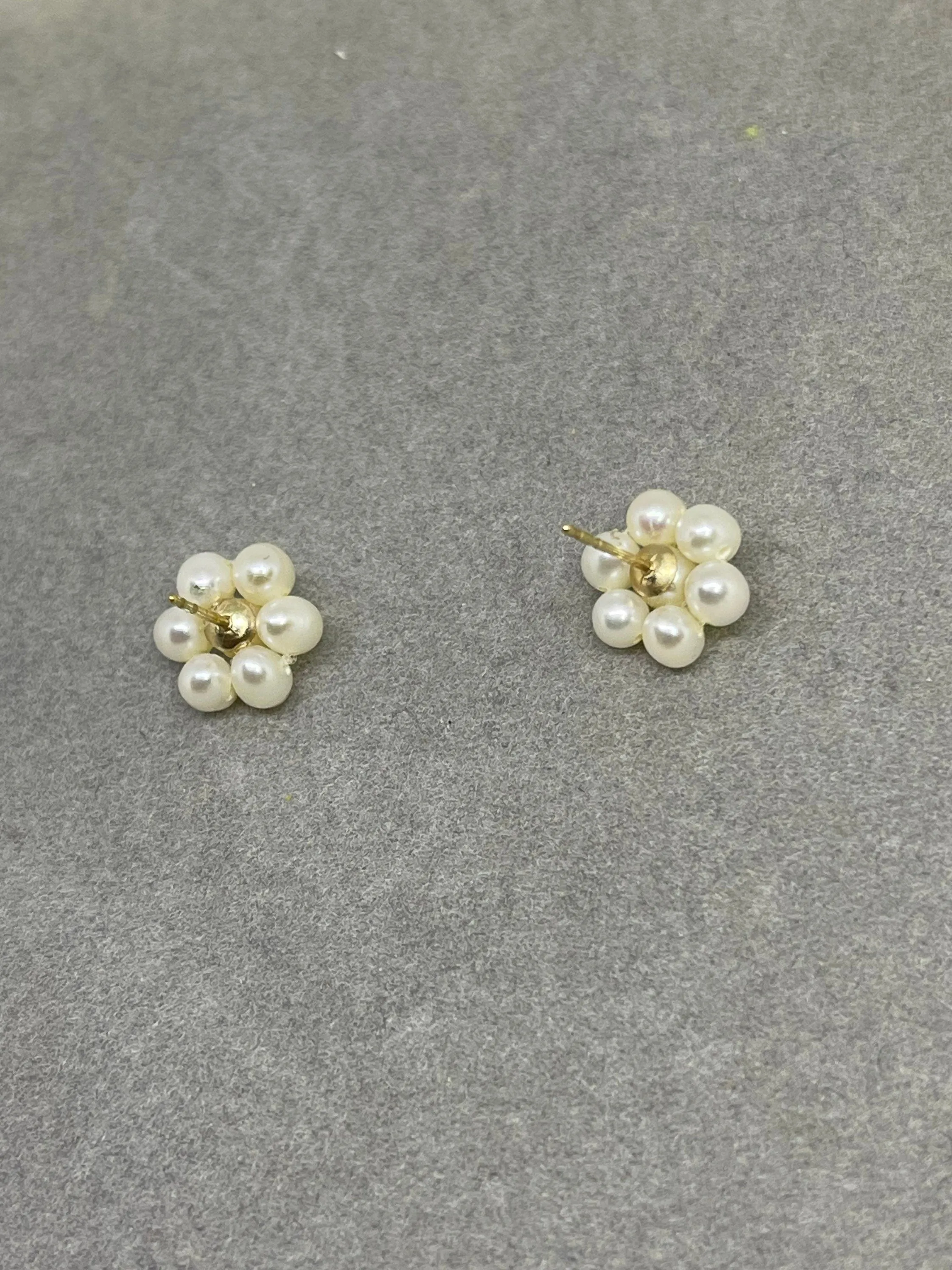 Natural Freshwater Pearl Cluster 14k Yellow Gold Earrings