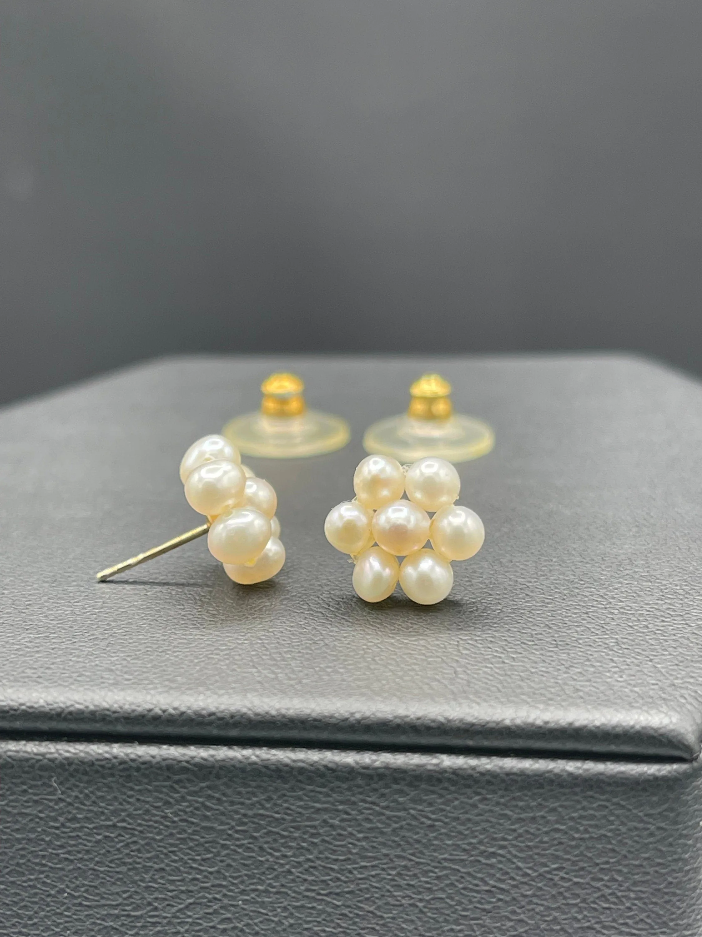 Natural Freshwater Pearl Cluster 14k Yellow Gold Earrings