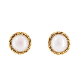 Natural Mabe Pearl 18k Handcrafted Twisted Bezel Earrings