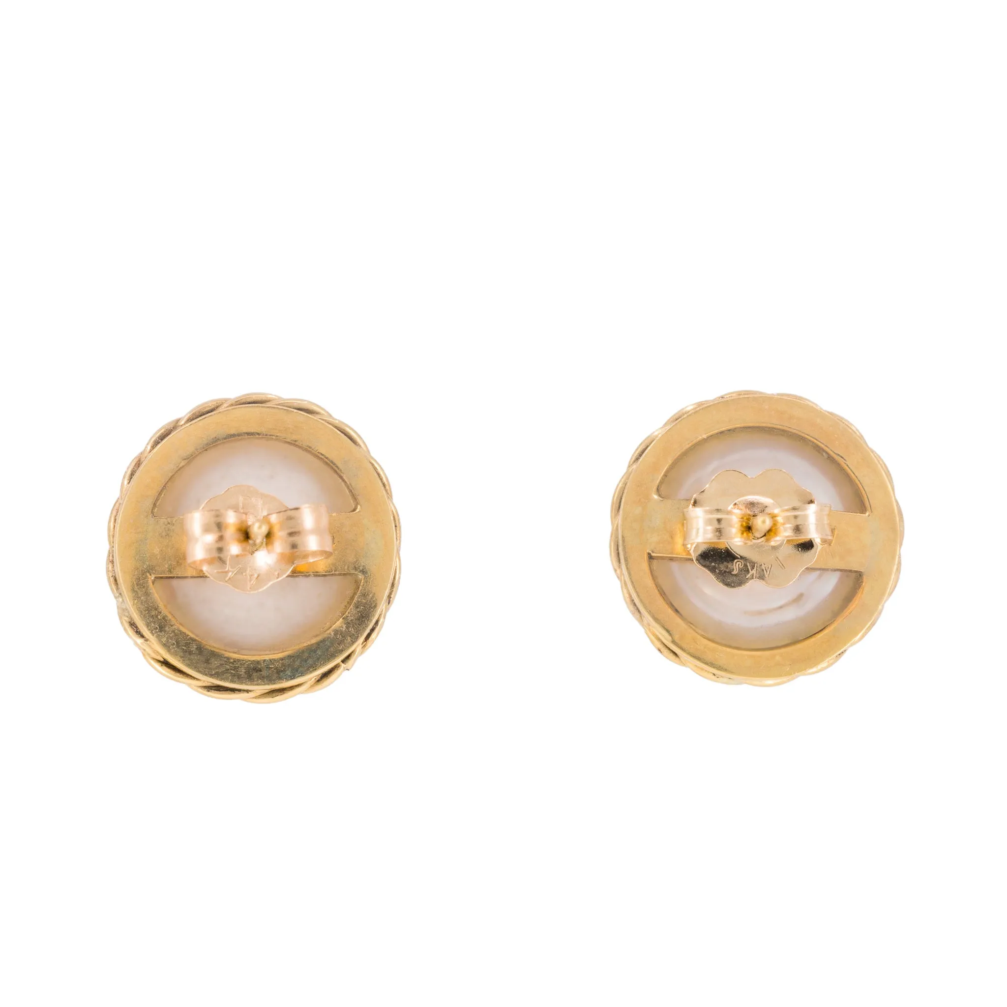Natural Mabe Pearl 18k Handcrafted Twisted Bezel Earrings
