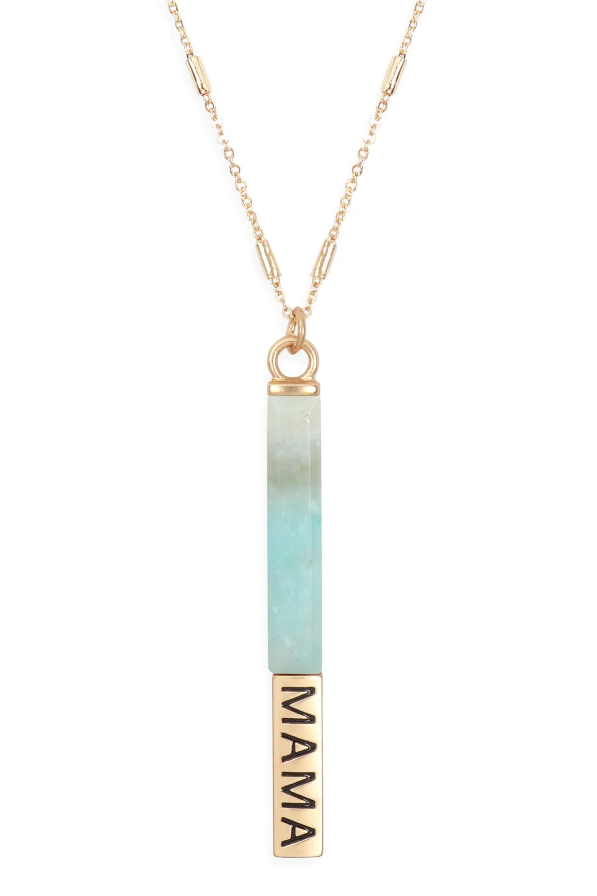 NATURAL STONE "MAMA" PENDANT BAR NECKLACE