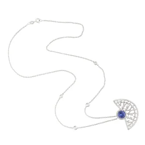 Natural Tanzanite Prong Uncut Diamond Geometric Choker Necklace In White Gold