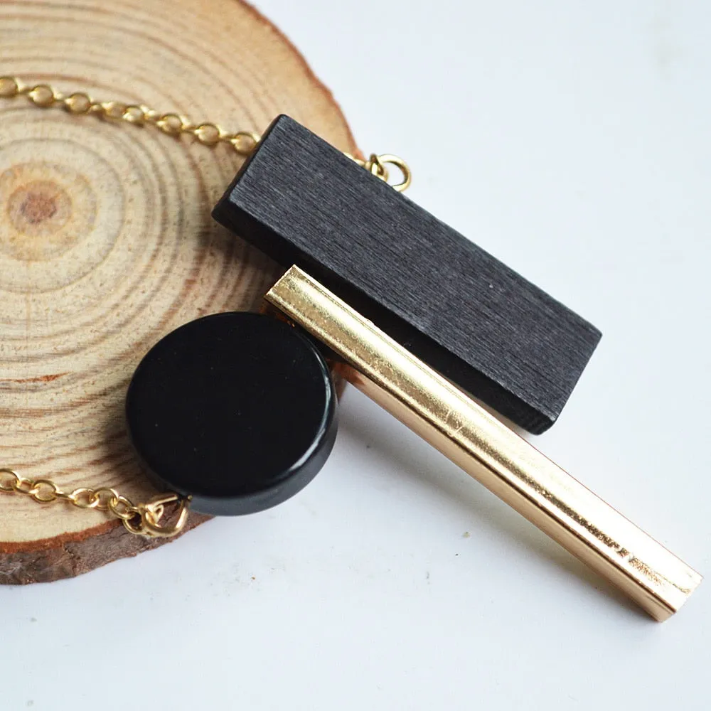 New Geometric Wooden Resin Long Chain