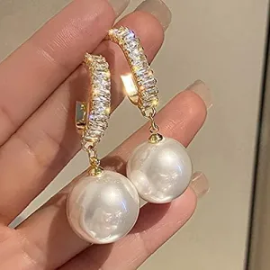 New Hoops Classic Pearl Dangle Earrings for Women Crystal Long Tassel Exquisite Drop Earring Wedding Hoop Earrings