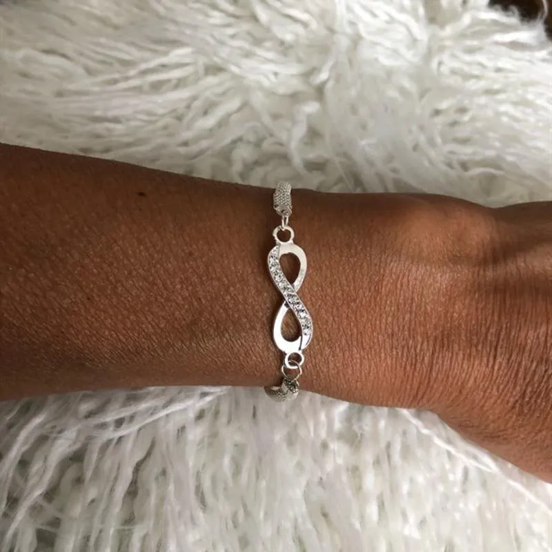 New Modern Fashion Rhinestone Infinity Connector Bracelet Alloy Metal Bracelet Silver Jewelry Brecelet