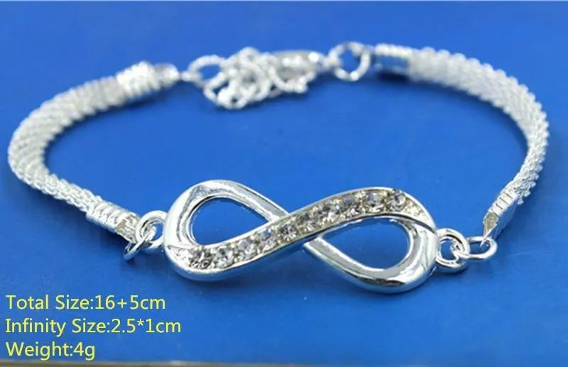 New Modern Fashion Rhinestone Infinity Connector Bracelet Alloy Metal Bracelet Silver Jewelry Brecelet