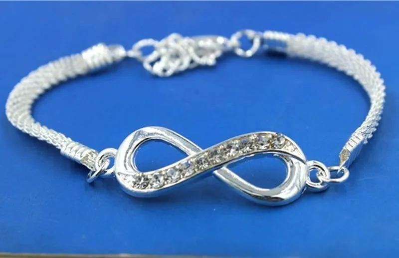 New Modern Fashion Rhinestone Infinity Connector Bracelet Alloy Metal Bracelet Silver Jewelry Brecelet