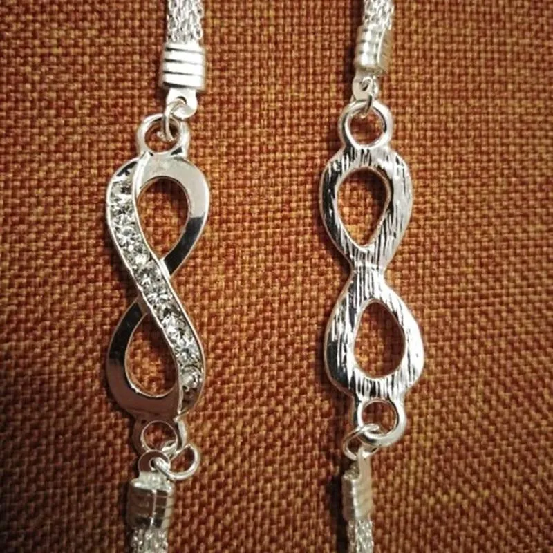 New Modern Fashion Rhinestone Infinity Connector Bracelet Alloy Metal Bracelet Silver Jewelry Brecelet