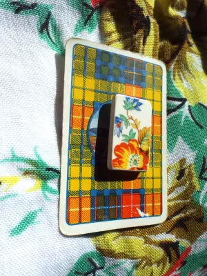 NEW Upcycled Ceramic Brooch - Orange and Blue Floral