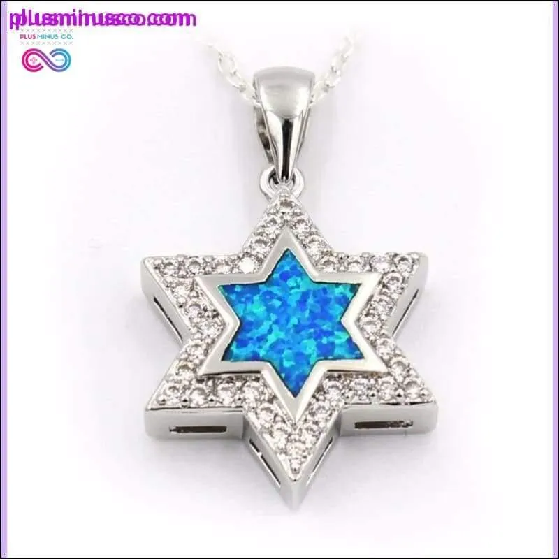 Nice Star Of David Blue Fire Opal Pendant Necklace