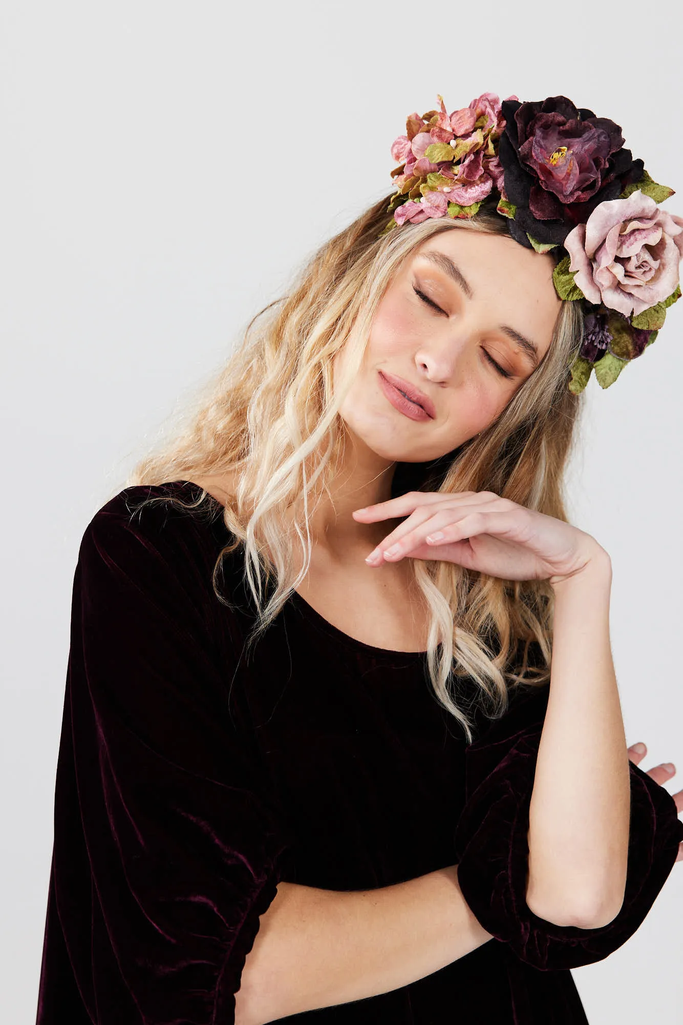 Night at the Opera Flower crown. Antique bordeaux
