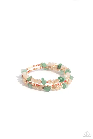 Notoriously Nuanced - Green - Colored Seed Bead and Jade Stone Paparazzi Coil Bracelet