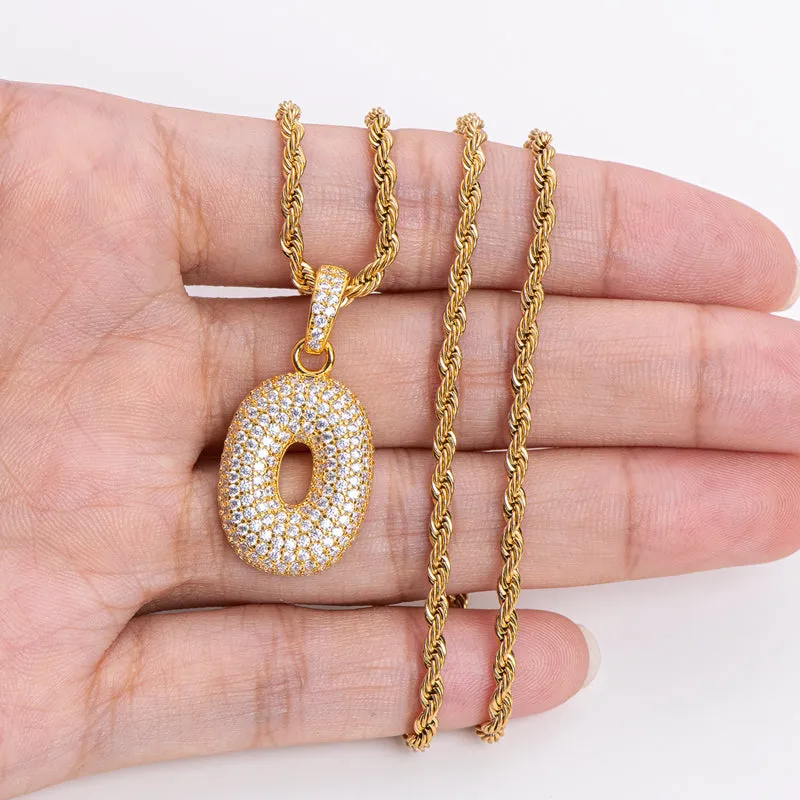 Number 0 Created Diamond  Hip Hop Pendant Necklace 23.62''