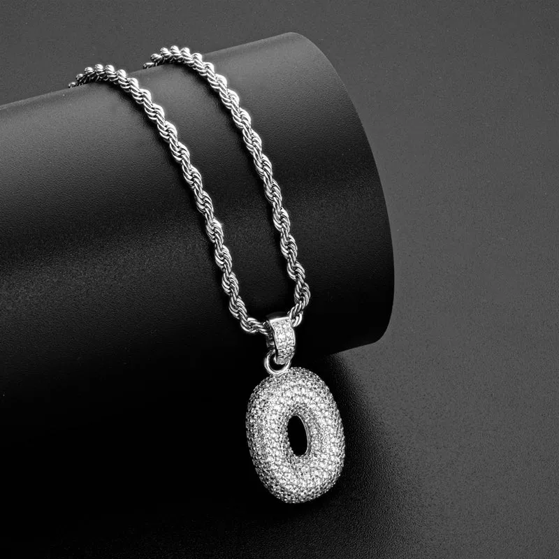 Number 0 Created Diamond  Hip Hop Pendant Necklace 23.62''