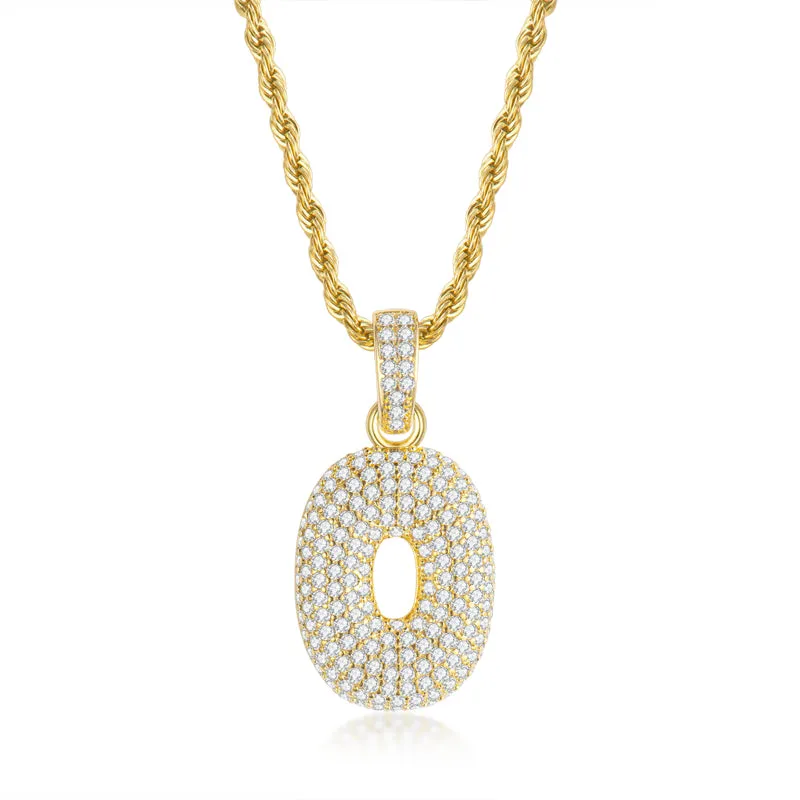 Number 0 Created Diamond  Hip Hop Pendant Necklace 23.62''