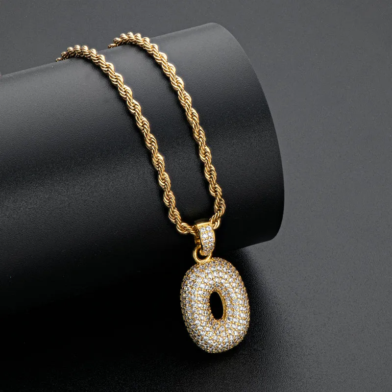 Number 0 Created Diamond  Hip Hop Pendant Necklace 23.62''