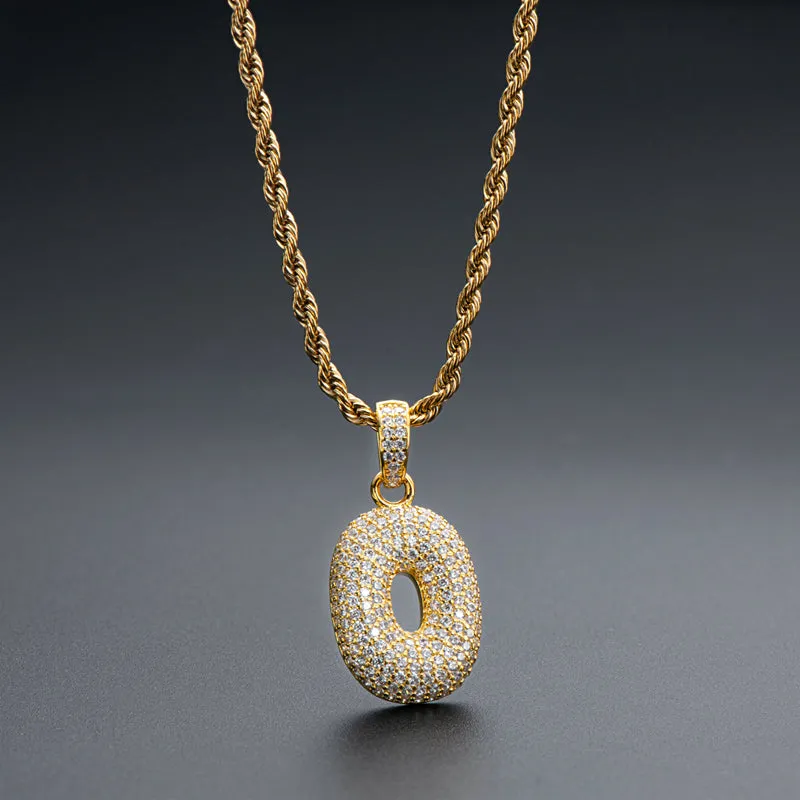 Number 0 Created Diamond  Hip Hop Pendant Necklace 23.62''