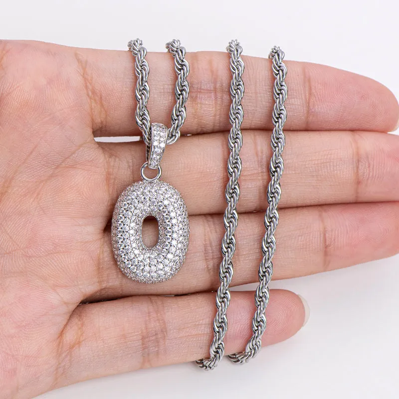 Number 0 Created Diamond  Hip Hop Pendant Necklace 23.62''