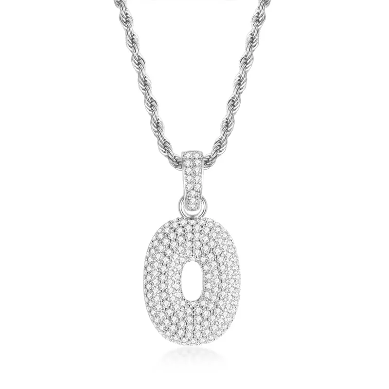 Number 0 Created Diamond  Hip Hop Pendant Necklace 23.62''