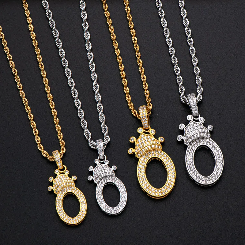 Number 0 Crown Created Diamond Pendant Necklace 23.62''