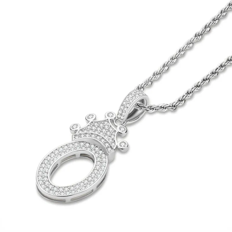 Number 0 Crown Created Diamond Pendant Necklace 23.62''