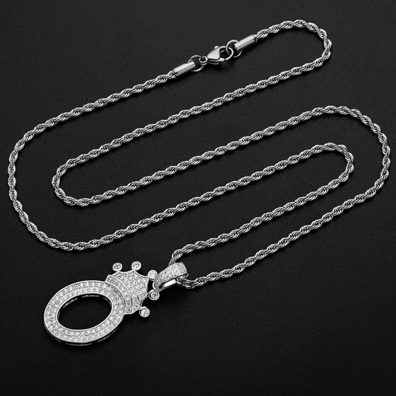 Number 0 Crown Created Diamond Pendant Necklace 23.62''
