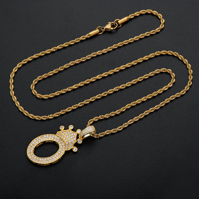 Number 0 Crown Created Diamond Pendant Necklace 23.62''