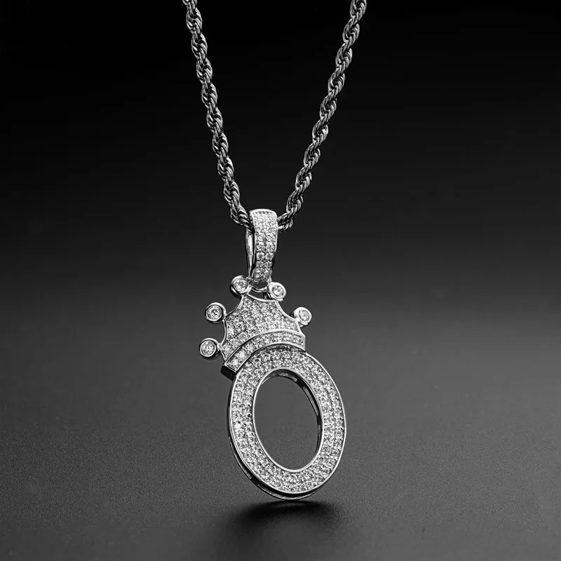 Number 0 Crown Created Diamond Pendant Necklace 23.62''