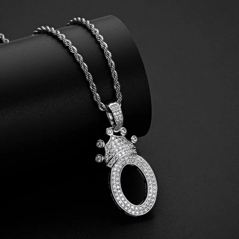 Number 0 Crown Created Diamond Pendant Necklace 23.62''