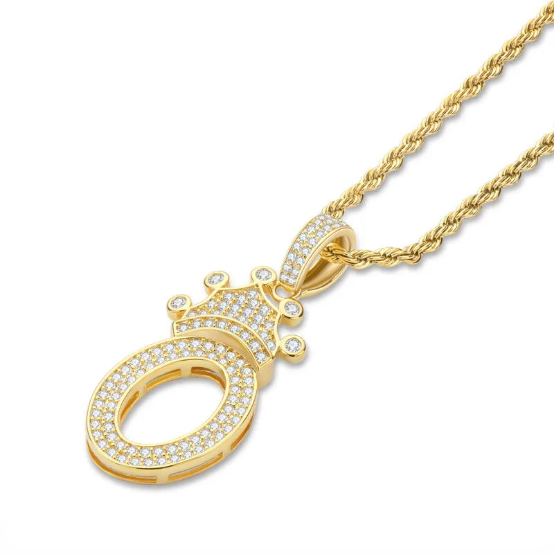 Number 0 Crown Created Diamond Pendant Necklace 23.62''