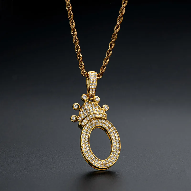 Number 0 Crown Created Diamond Pendant Necklace 23.62''