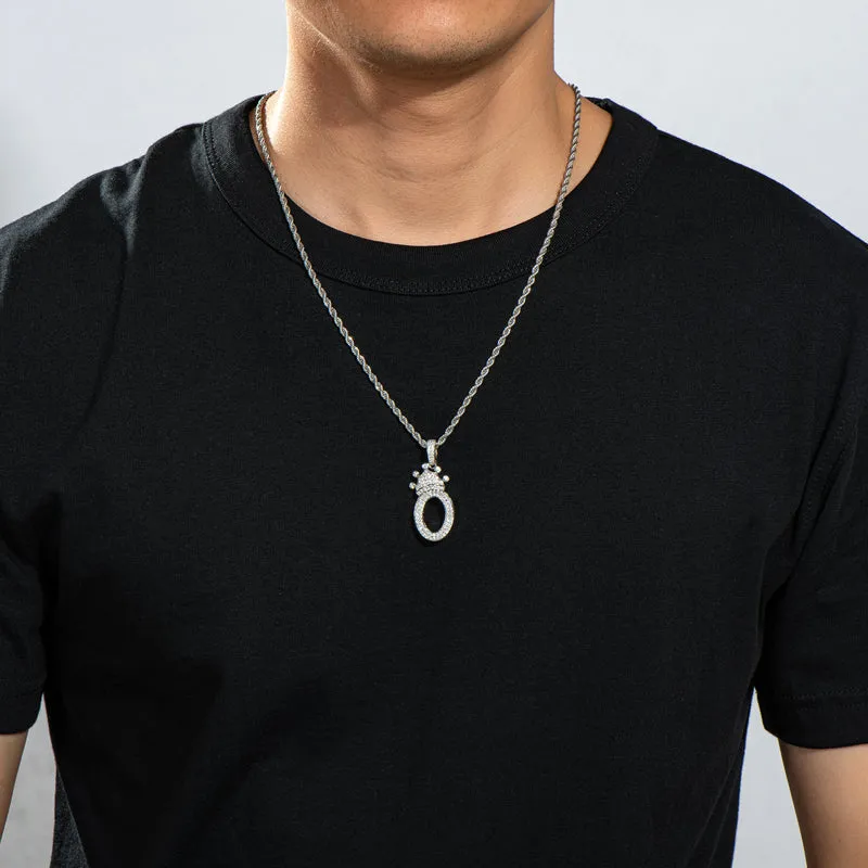 Number 0 Crown Created Diamond Pendant Necklace 23.62''