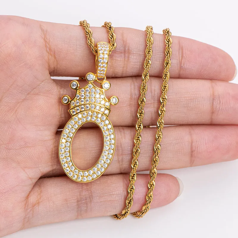 Number 0 Crown Created Diamond Pendant Necklace 23.62''
