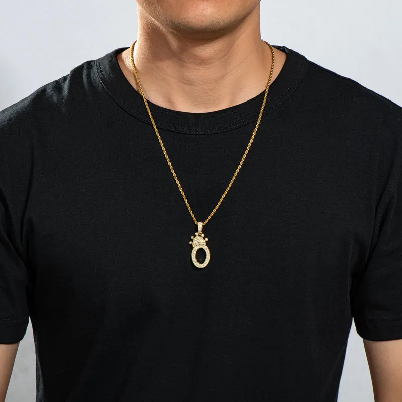 Number 0 Crown Created Diamond Pendant Necklace 23.62''