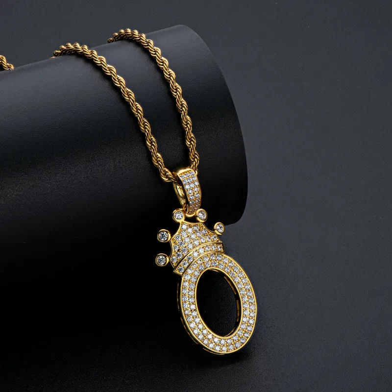 Number 0 Crown Created Diamond Pendant Necklace 23.62''