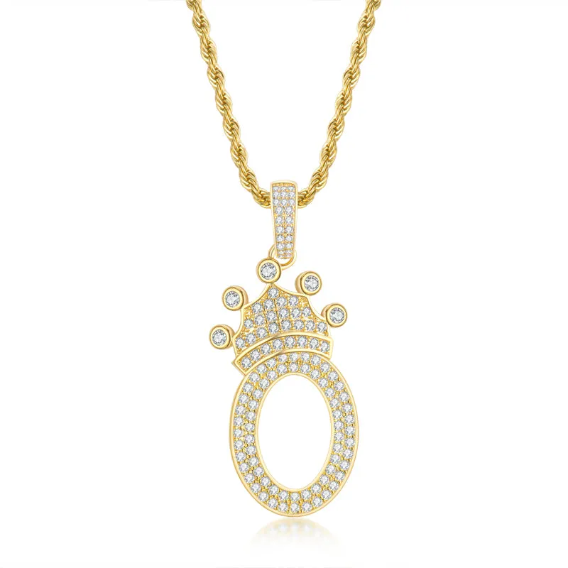 Number 0 Crown Created Diamond Pendant Necklace 23.62''