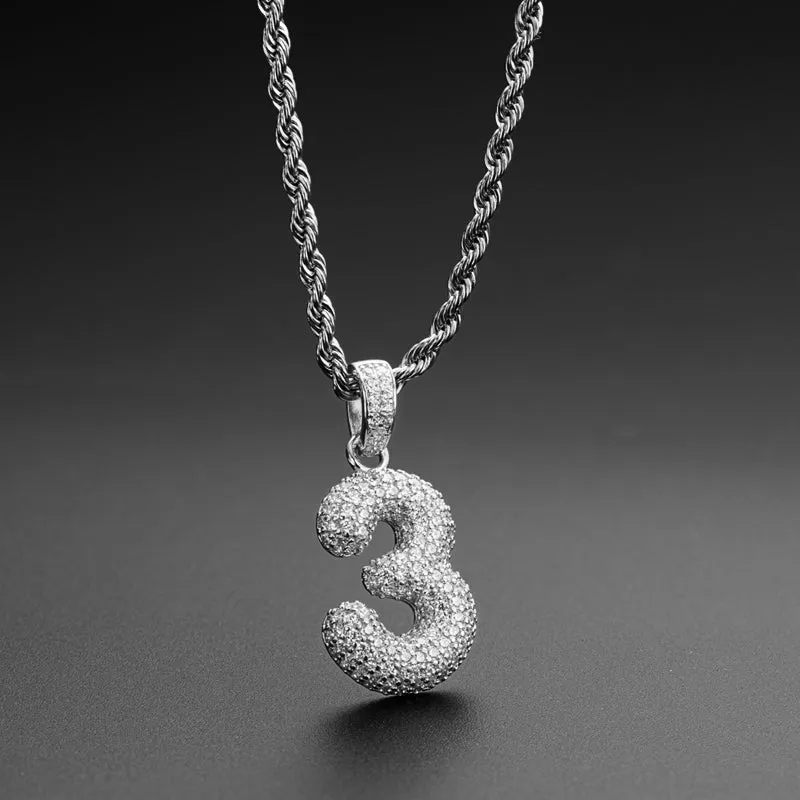 Number 3 Created Diamond Hip-Hop Pendant Necklace 23.62''