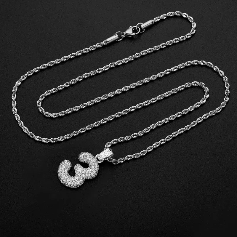 Number 3 Created Diamond Hip-Hop Pendant Necklace 23.62''