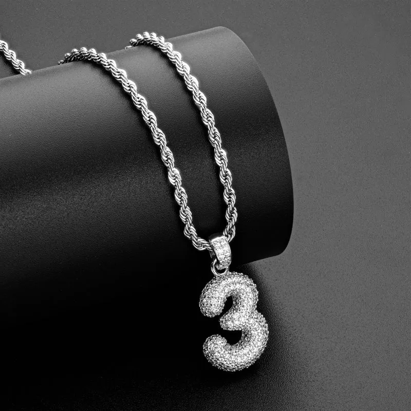 Number 3 Created Diamond Hip-Hop Pendant Necklace 23.62''