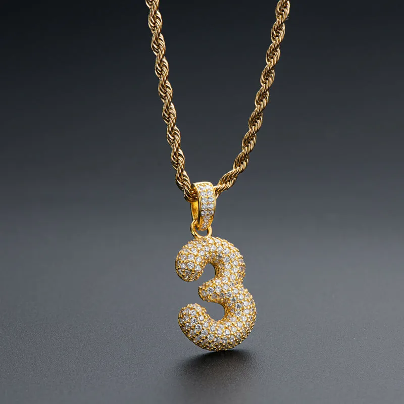 Number 3 Created Diamond Hip-Hop Pendant Necklace 23.62''