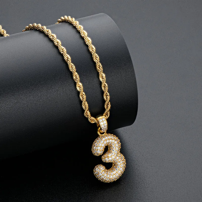 Number 3 Created Diamond Hip-Hop Pendant Necklace 23.62''