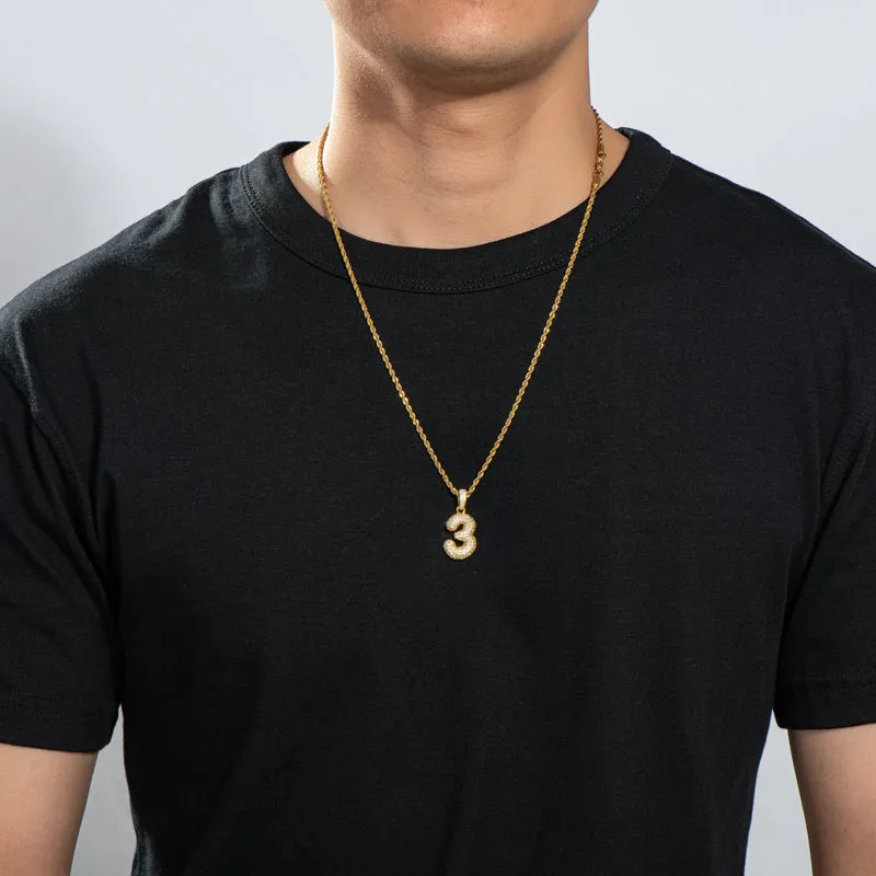 Number 3 Created Diamond Hip-Hop Pendant Necklace 23.62''